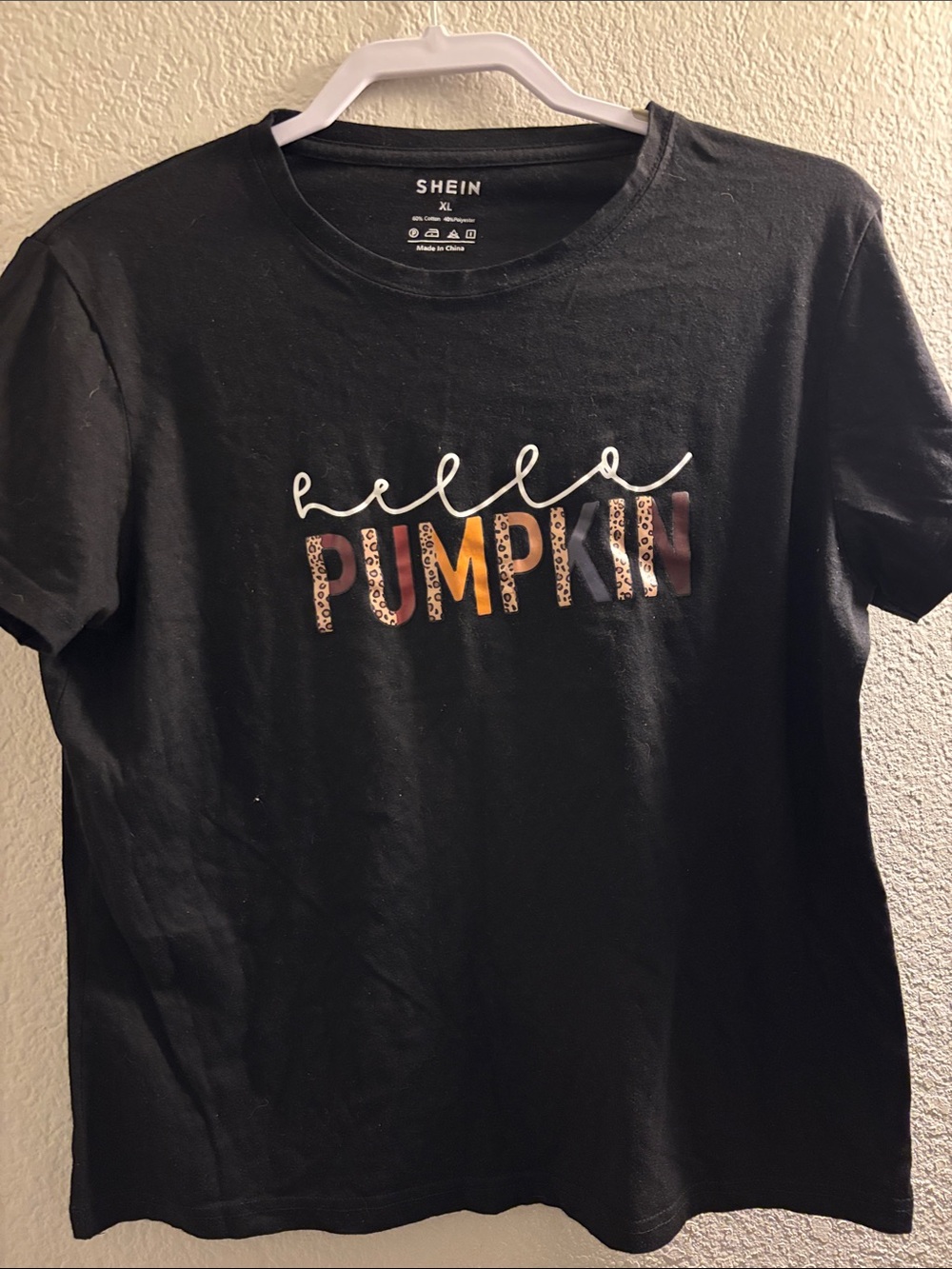 SHEIN Black Short Sleeve Tee with Multicolor "Hello Pumpkin" Print